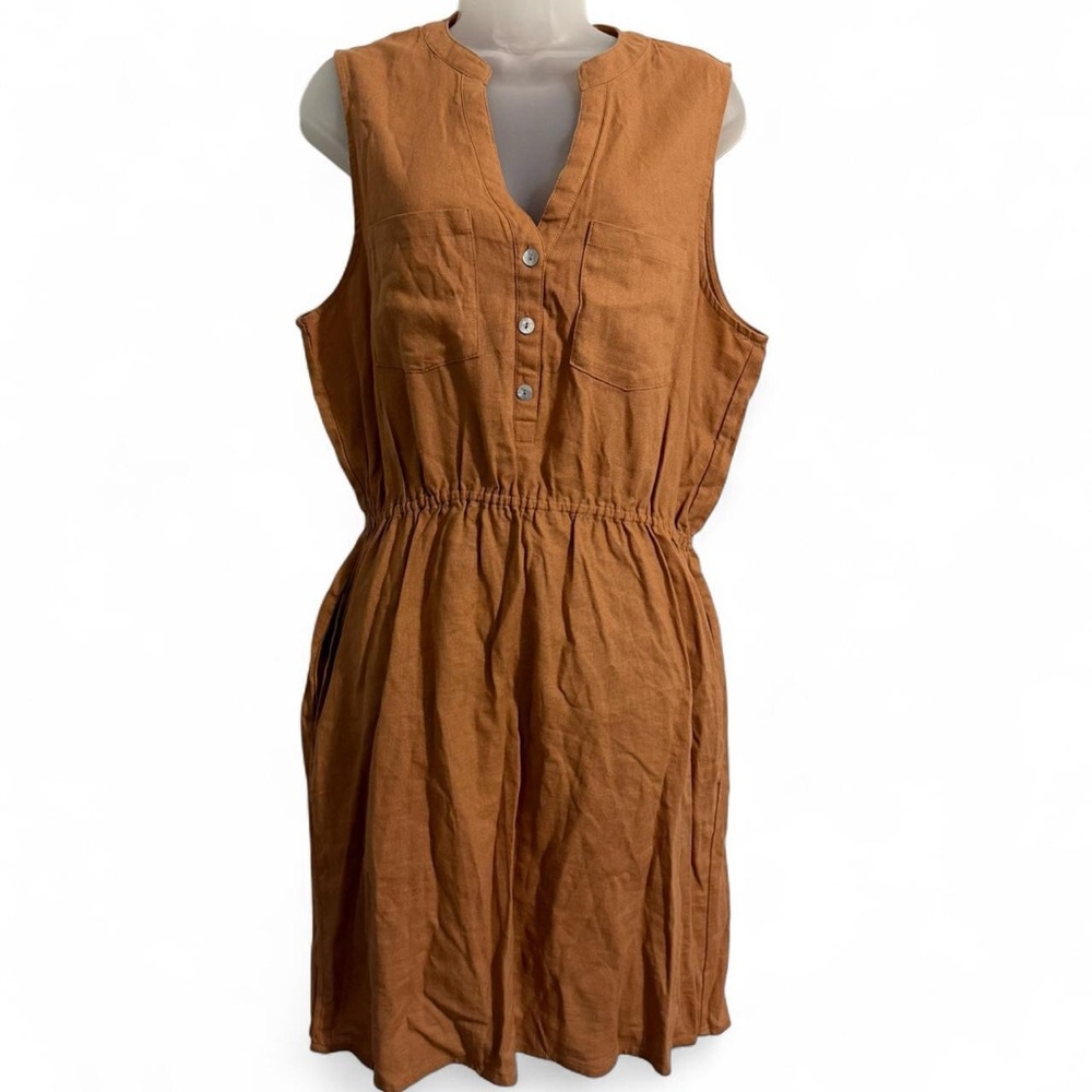 Sleeveless Button-Front Orange Linen Dress